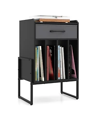 Slickblue Record Player Table with Drawer and Vinyl Holder Storage for Albums