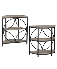Slickblue Narrow End Tables Set of 2 with Strong Metal Frame and Multi-Tier Storage Shelves