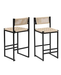flynama Woven Paper Rope Bar Stools Set of 2 with Backrest, Style B