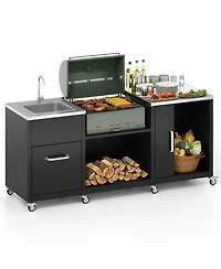 Gouun in Outdoor Grill Cart Table with Sink and Drainage, Stainless Steel Countertop
