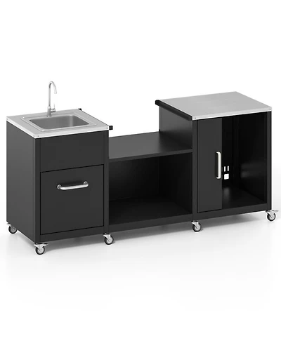 Gouun in Outdoor Grill Cart Table with Sink and Drainage, Stainless Steel Countertop
