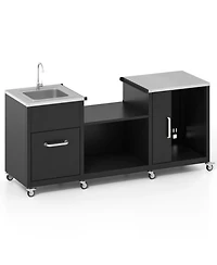 Gouun in Outdoor Grill Cart Table with Sink and Drainage, Stainless Steel Countertop