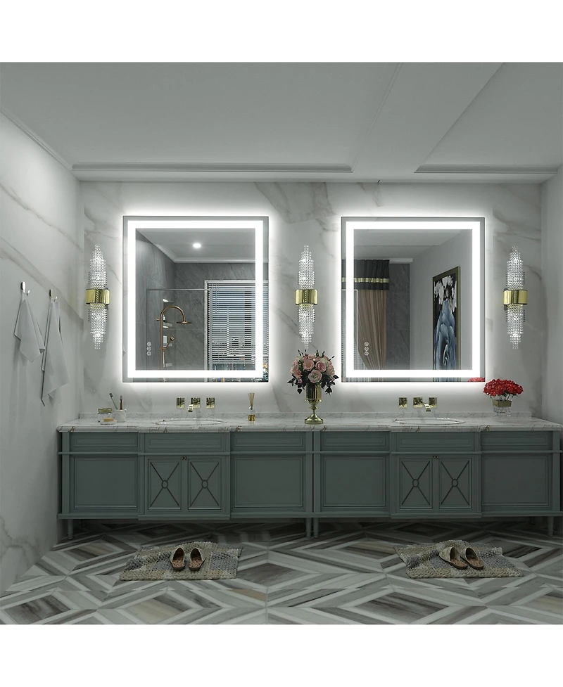 Apmir 30" x 36" Super Bright Front and Back Led Lighted Anti-Fog Tempered Glass Bathroom/Vanity Mirror with Etl and 3-Year Warranty
