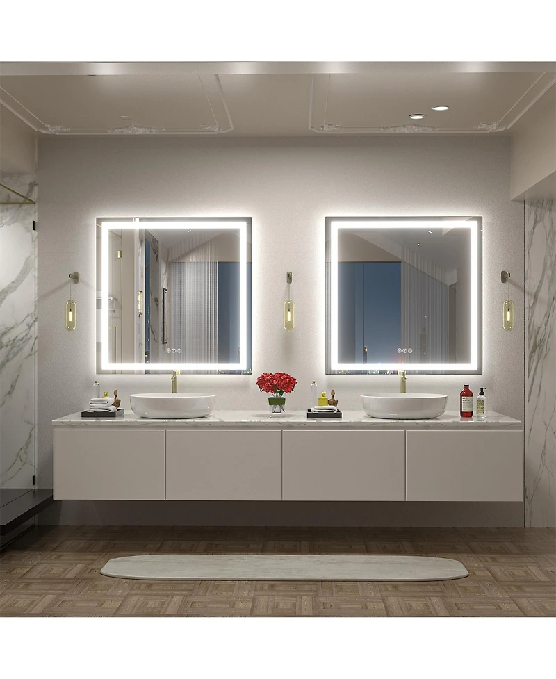 Apmir 36" x 36" Super Bright Front and Back Led Lighted Anti-Fog Tempered Glass Bathroom/Vanity Mirror with Etl and 3-Year Warranty