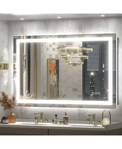 Apmir 48" x 30" Super Bright Front and Back Led Lighted Anti-Fog Tempered Glass Bathroom/Vanity Mirror with Etl and 3-Year Warranty