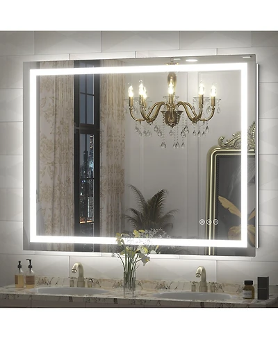 Apmir 48" x 38" Super Bright Front and Back Led Lighted Anti-Fog Tempered Glass Bathroom/Vanity Mirror with Etl and 3-Year Warranty