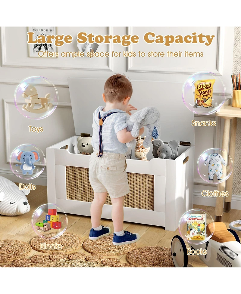 Sugift Kids Rattan Toy Storage Box with Flip Top Lid and Safety Hinges