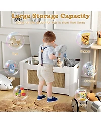 Sugift Kids Rattan Toy Storage Box with Flip Top Lid and Safety Hinges