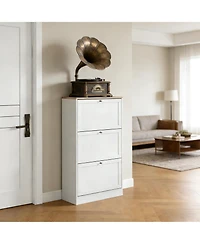 Clihome Shoe Cabinet with 3 Flip Drawers - Modern Narrow Shoe Storage for Entryway, 12-18 Pairs