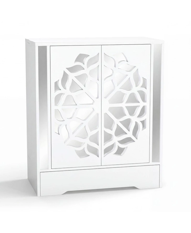 Gouun Mirrored 4-Tier Shoe Cabinet with Large Drawer and Push-to-Open Doors