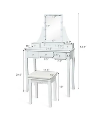 Gouun 10-Light Makeup Vanity Desk with 5 Drawers, Detachable Organizers and Padded Stool