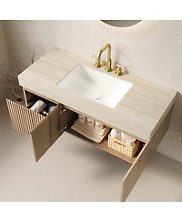 Sillysis Wall Mounted Bathroom Vanity with Sintered Stone Top, Plywood Storage Cabinet and Ceramic Basin, Easy Installation