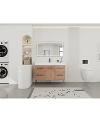 Sillysis Modern Bathroom Vanity with Resin Sink, Soft-Close Imitative Oak Plywood Cabinet