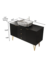 Sillysis Freestanding Bathroom Vanity with Sink, Sintered Stone Top, 3 Drawers and 2 Doors Storage, Pre-Assembled