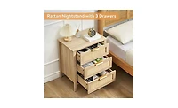 homfan Bohemian Rattan Coffee Table Set of 2 with 3 Spacious Drawers, Stable Structure Modern Storage Table for Living Room and Bedroom