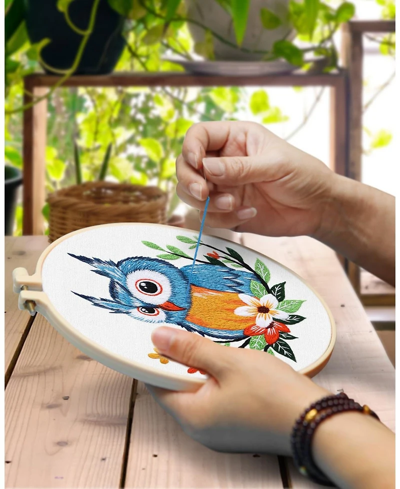 Gnuadz Embroidery Kit Adults Owl Beginners Cloth Hoops Threads Hand Craft