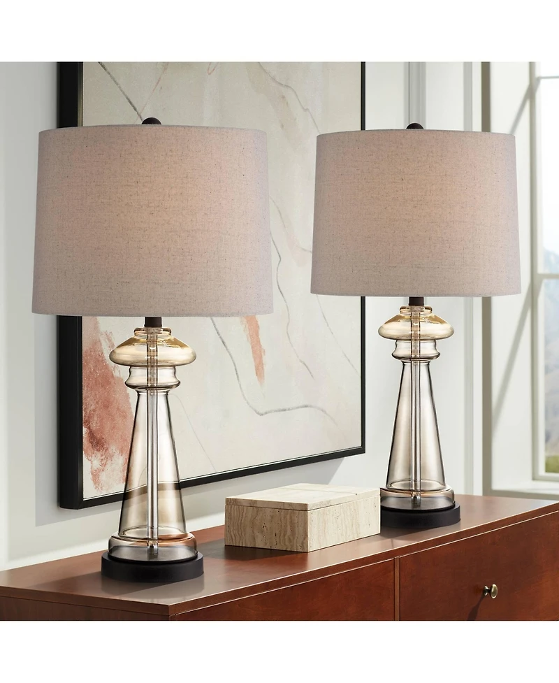 360 Lighting Traditional Table Lamps 27" Tall Set of 2 Clear Champagne Glass Drum Shade for Bedroom Living Room House Bedside Nightstand Office