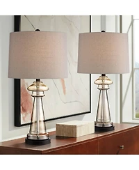360 Lighting Traditional Table Lamps 27" Tall Set of 2 Clear Champagne Glass Drum Shade for Bedroom Living Room House Bedside Nightstand Office