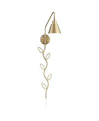 360 Lighting Marybel Modern Swing Arm Wall Lamp with Cord Cover Brass Gold Plug-in Light Fixture Tapered Metal Shade for Bedroom Bedside Living Room