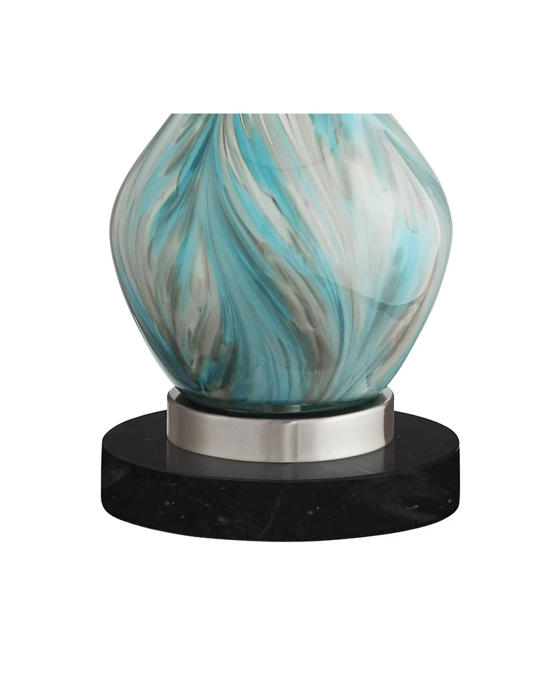 360 Lighting Cirrus Modern Accent Table Lamp with Round Marble Riser 22" High Drum Shade for Bedroom Living Room Office House Home