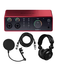 Focusrite Scarlett 4i4 4th Gen Usb Interface with Software Suite, Bundle with TAPH100 Headphones, 2x HandA 10' Xlr Microphone Cable and Pop Filter