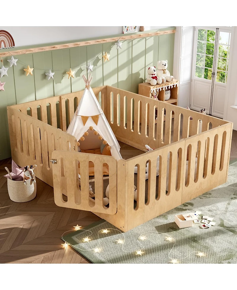 Streamdale Furniture Montessori Floor Bed with High Fence and Door