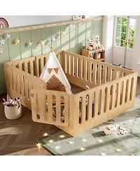 Streamdale Furniture Montessori Floor Bed with High Fence and Door