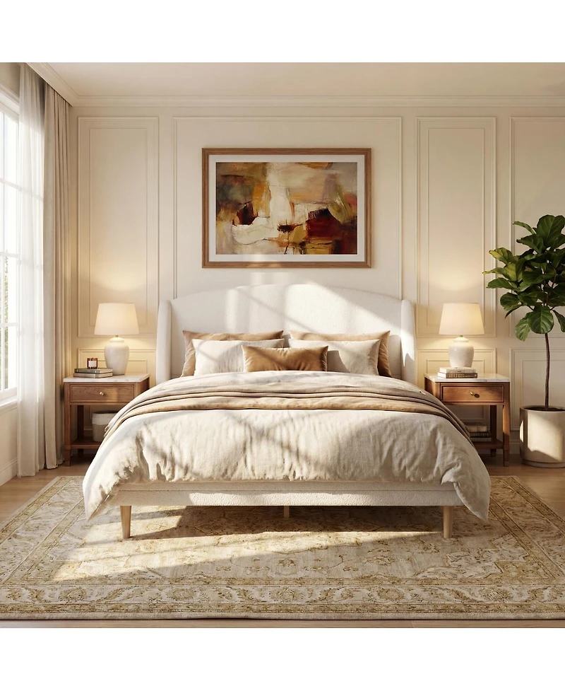 Streamdale Furniture Boucle Platform Bed with Wingback Headboard