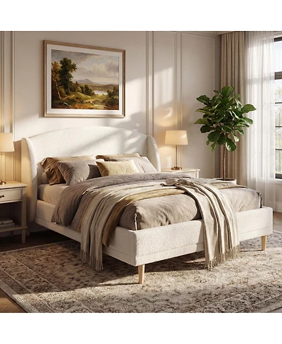 Streamdale Furniture Boucle Platform Bed with Wingback Headboard