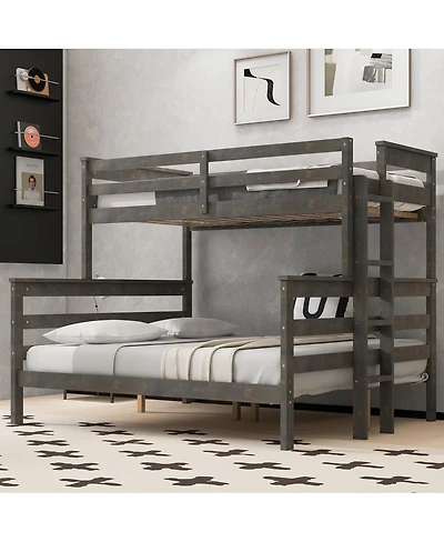 Streamdale Furniture Wood Twin Xl over Queen Bunk Bed with Ladder