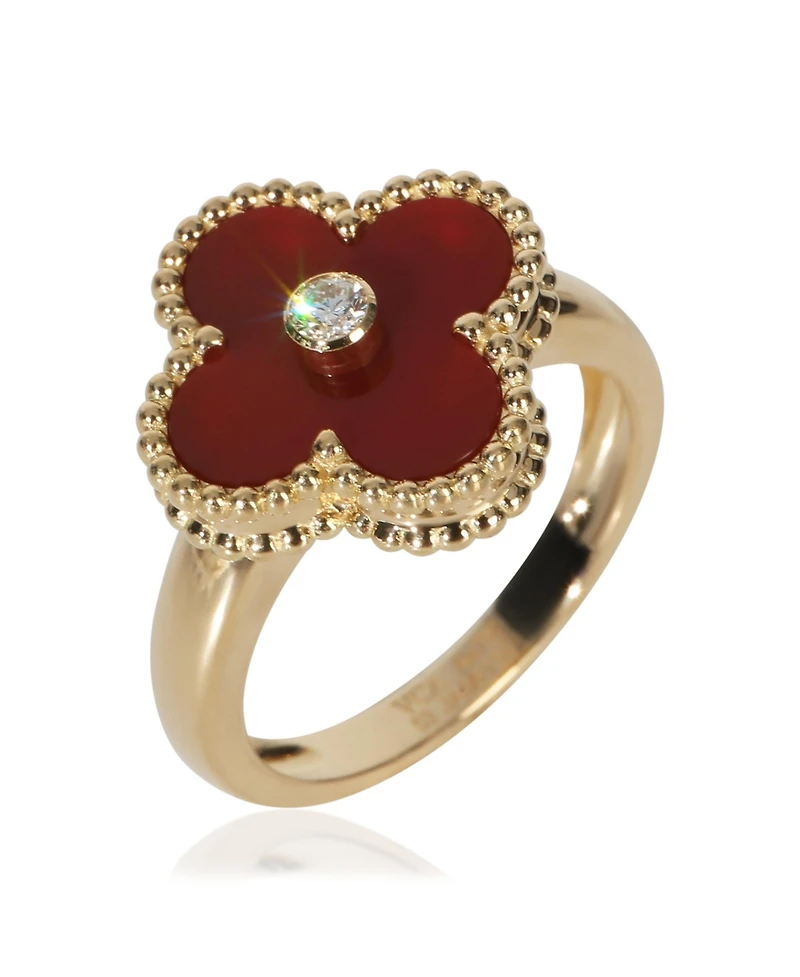 Pre-Owned Van Cleef & Arpels Yellow Gold Carnelian and Diamond Vintage Alhambra Ring
