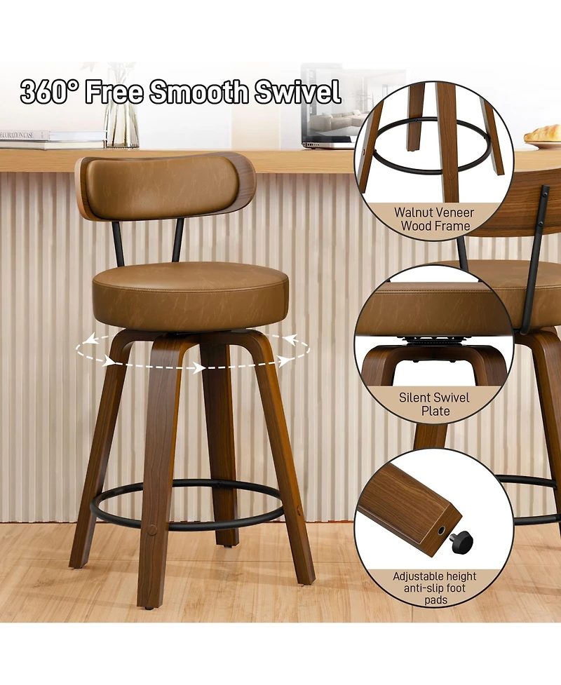 Dyhome 24 inches Bar Stools Set of 3, Modern Counter Height with Wood Back, Boucle Fabric Upholstered Barstools for Home, Cafe