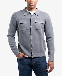 Spring + Mercer Men's Plus Long Sleeve Sweater With Full Buttoned Two Patch Pockets