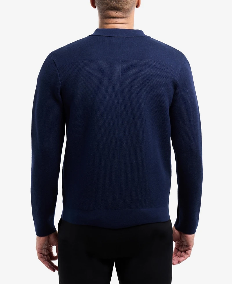 Spring + Mercer Men's Long Sleeve Sweater With Full Buttoned Two Patch Pockets