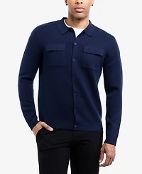 Spring + Mercer Men's Long Sleeve Sweater With Full Buttoned Two Patch Pockets