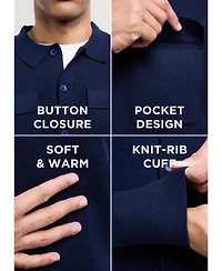 Spring + Mercer Men's Long Sleeve Sweater With Full Buttoned Two Patch Pockets