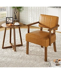 gaomon Set of 2 Mid Century Accent Chairs, Retro Faux Leather Armchairs with Vertical Tufted Back, Upholstered Lounge Chair Set with Wood Frame
