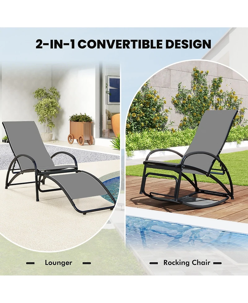 Gymax 2PCS 2-in-1 Outdoor Rocking Chair with 4-Position Adjustable Backrest Curved Armrests