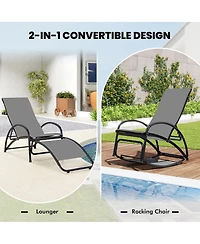 Gymax 2PCS 2-in-1 Outdoor Rocking Chair with 4-Position Adjustable Backrest Curved Armrests