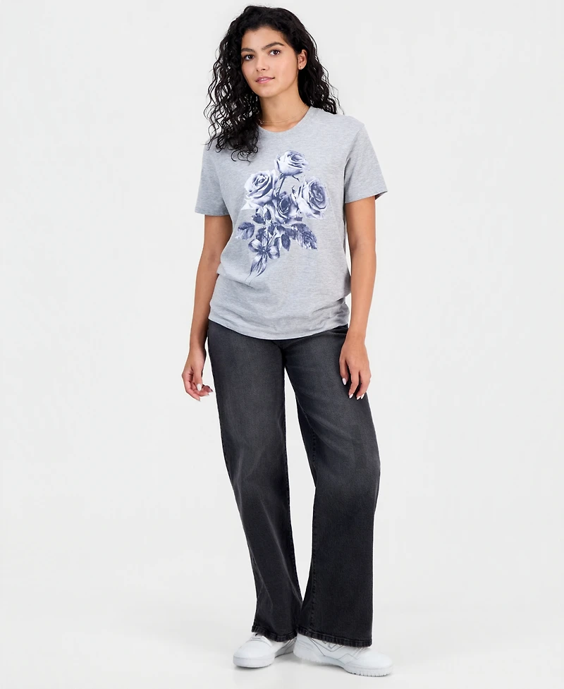 Self Esteem Juniors' Rose Graphic-Print Short-Sleeve T-Shirt
