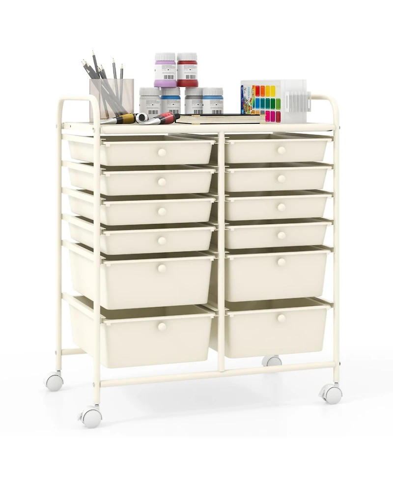 Slickblue 12 Drawer Rolling Storage Cart with Lockable Wheels Organizer