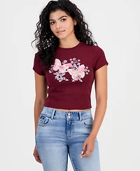 Self Esteem Juniors' Butterfly Embroidered Cropped T-Shirt