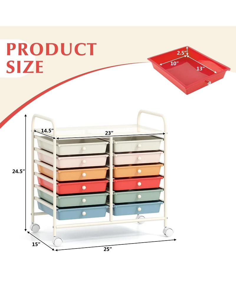 Slickblue Rolling Storage Cart 12 Drawer Organizer for Home Office