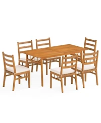 Gouun 7 Piece Acacia Wood Patio Dining Set with Rectangular Table and 6 Cushioned Armchairs