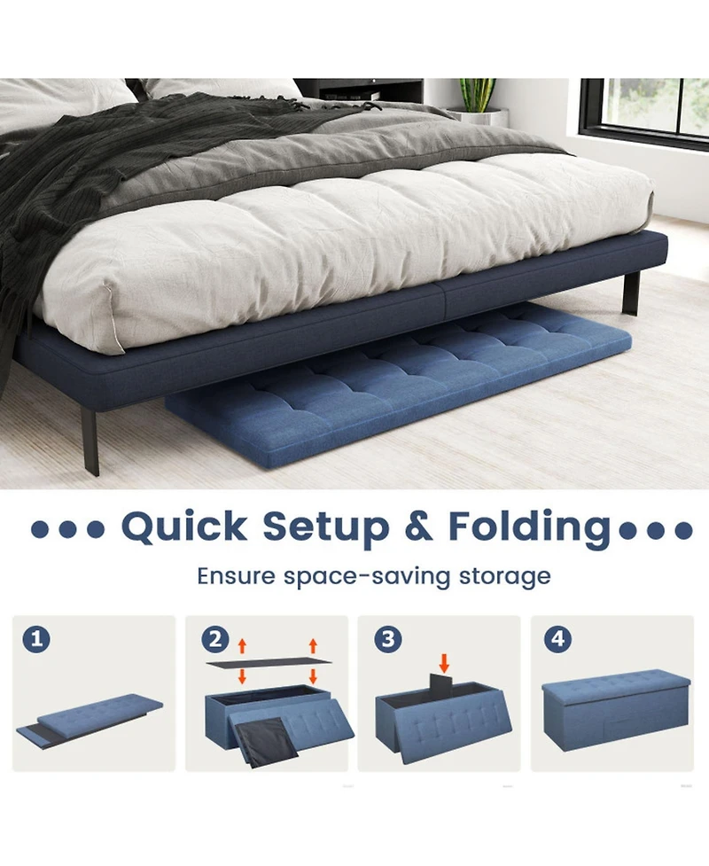 Gouun 43 in Folding Storage Ottoman Bench with Padded Linen Seat