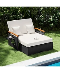 Gouun 3-in-1 Outdoor Wicker Daybed with Folding Side Panels and Ottoman