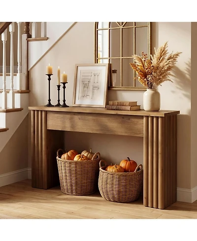 Tribesigns 63 Inches Solid Wood Console Table, Farmhouse Long Sofa Table