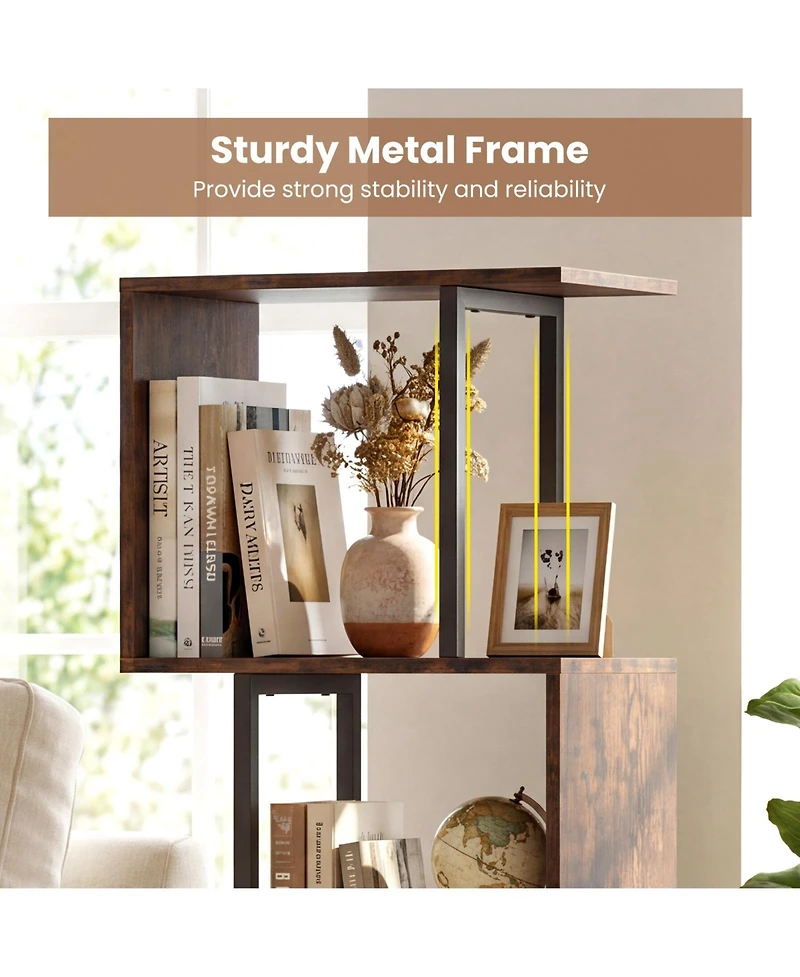 Gymax 6-Tier Bookshelf Industrial S-Shaped Geometric Bookcase w/ Open Display Shelves