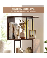 Gymax 6-Tier Bookshelf Industrial S-Shaped Geometric Bookcase w/ Open Display Shelves