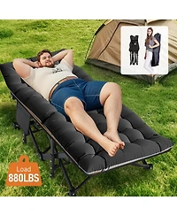 Aboron Folding Camping Cot with Mat: 75"x28". Heavy Duty 1200D Oxford Outdoor Bed for Adults Carry Bag. Portable Travel Camp